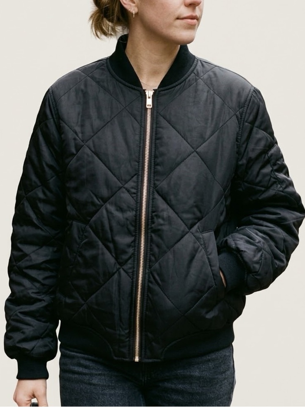 Lulus Quilted Black Bomber Jacket- M